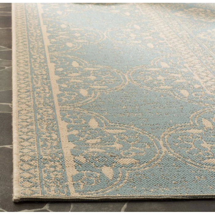 Safavieh Linden  Cream / Aqua LND174 6 ft. 7 in. X 6 ft. 7 in. Round Rug