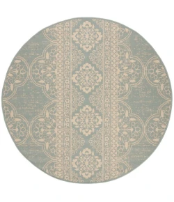 Safavieh Linden  Cream / Aqua LND174 6 ft. 7 in. X 6 ft. 7 in. Round Rug