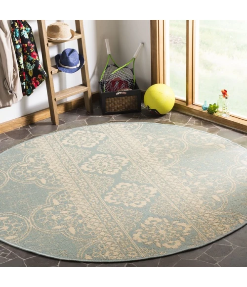 Safavieh Linden  Cream / Aqua LND174 6 ft. 7 in. X 6 ft. 7 in. Round Rug