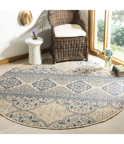 Safavieh Linden  Blue / Creme LND174 6 ft. 7 in. X 6 ft. 7 in. Round Rug