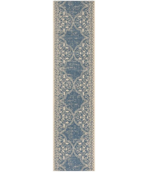 Safavieh Linden  Cream / Blue LND174 2 ft. 2 in. X 8 ft. Runner Rug