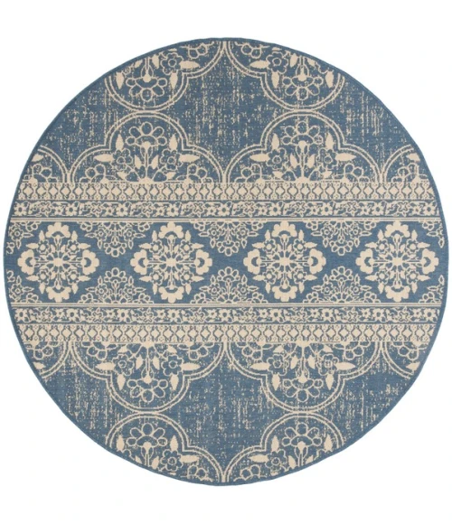 Safavieh Linden  Cream / Blue LND174 6 ft. 7 in. X 6 ft. 7 in. Round Rug