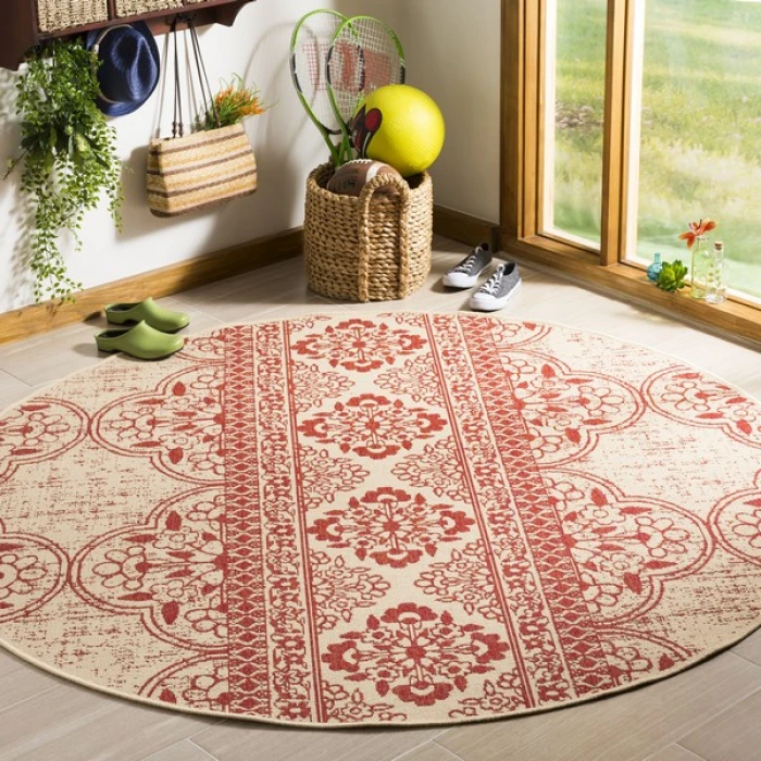 Safavieh Linden  Red / Creme LND174 6 ft. 7 in. X 6 ft. 7 in. Round Rug