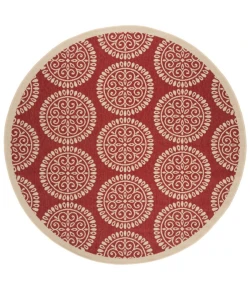Safavieh Linden  Red / Creme LND176 6 ft. 7 in. X 6 ft. 7 in. Round Rug