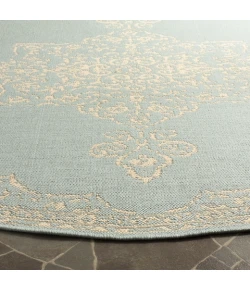 Safavieh Linden  Cream / Aqua LND180 6 ft. 7 in. X 6 ft. 7 in. Round Rug