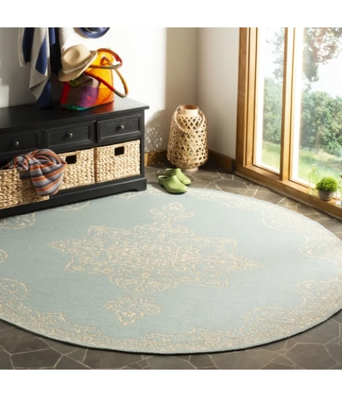 Safavieh Linden  Cream / Aqua LND180 6 ft. 7 in. X 6 ft. 7 in. Round Rug