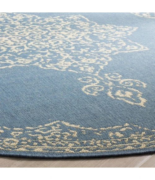 Safavieh Linden  Cream / Blue LND180 6 ft. 7 in. X 6 ft. 7 in. Round Rug