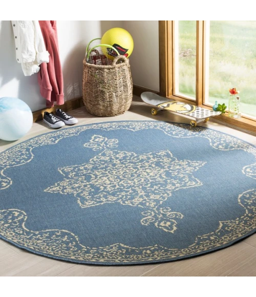 Safavieh Linden  Cream / Blue LND180 6 ft. 7 in. X 6 ft. 7 in. Round Rug