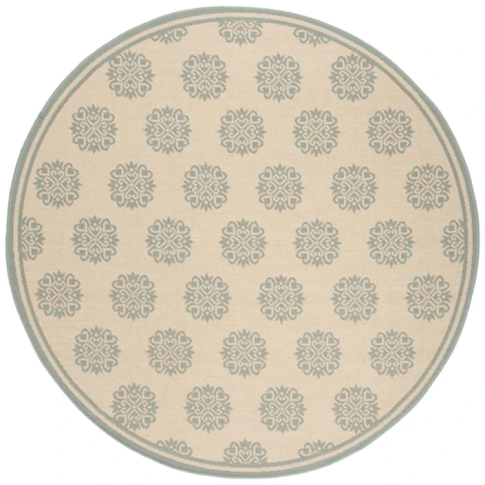 Safavieh Linden  Cream / Aqua LND181 6 ft. 7 in. X 6 ft. 7 in. Round Rug