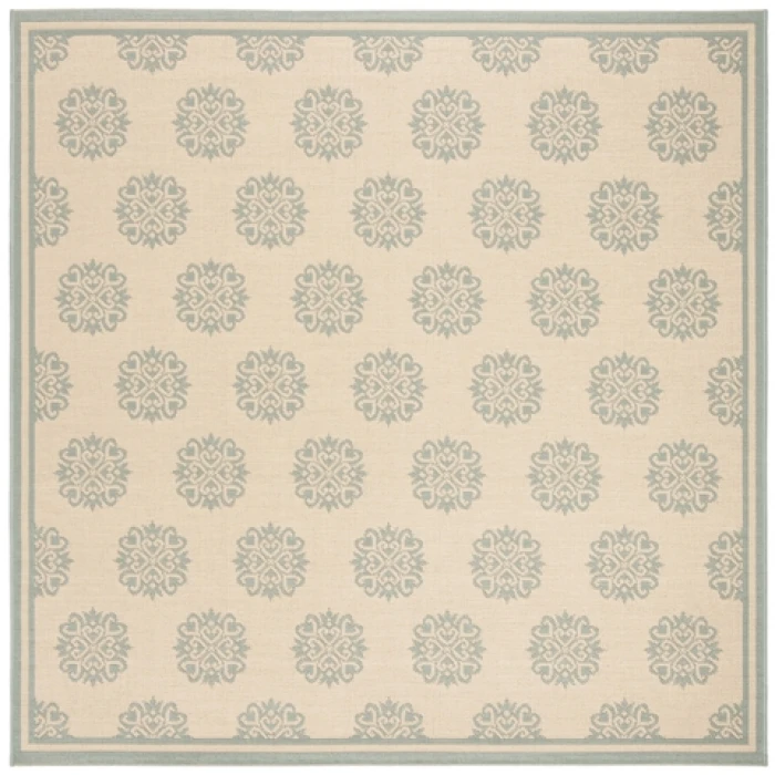 Safavieh Linden  Cream / Aqua LND181 6 ft. 7 in. X 6 ft. 7 in. Square Rug
