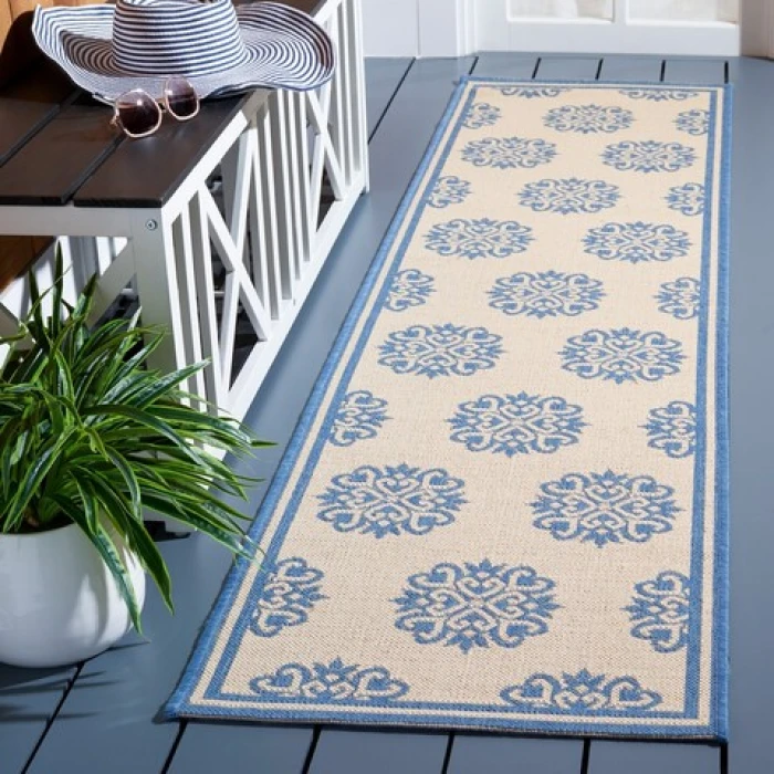 Safavieh Linden  Blue / Creme LND181 2 ft. 2 in. X 8 ft. Runner Rug
