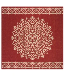 Safavieh Linden  Red / Creme LND183 6 ft. 7 in. X 6 ft. 7 in. Square Rug