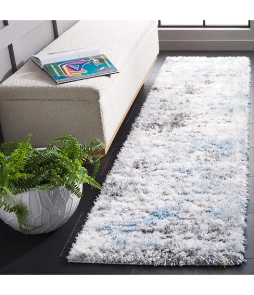 Safavieh Lindsay Shag Grey / Blue Ivory LNS556 2 ft. 2 in. X 8 ft. Runner Rug