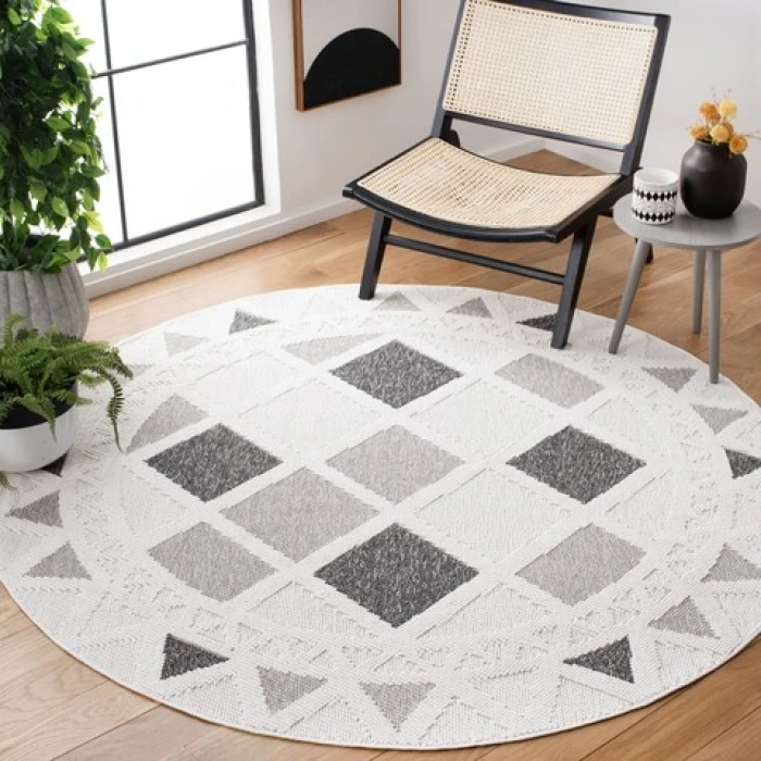 Safavieh Lotus Ivory / Dark Grey LOT102 6 ft. 7 in. X 6 ft. 7 in. Round Rug