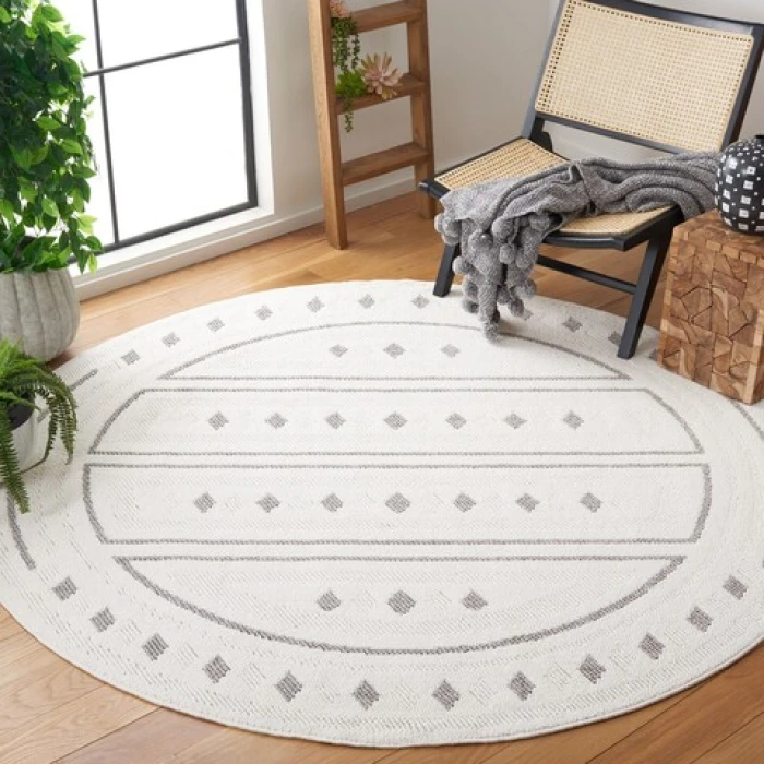 Safavieh Lotus Ivory / Grey LOT104 6 ft. 7 in. X 6 ft. 7 in. Round Rug