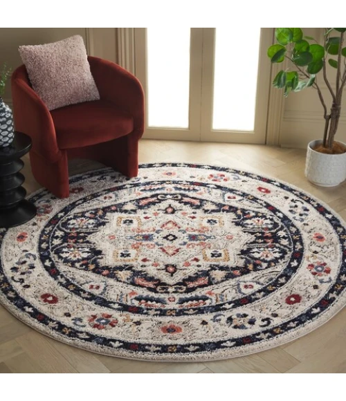 Safavieh Luna Beige / Navy LUN100 6 ft. 7 in. X 6 ft. 7 in. Round Rug