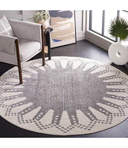 Safavieh Melody Ivory / Black MEL106 6 ft. 7 in. X 6 ft. 7 in. Round Rug