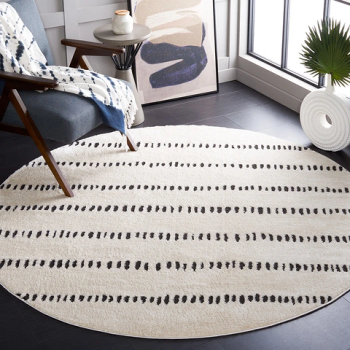 Safavieh Melody Ivory / Black MEL114 6 ft. 7 in. X 6 ft. 7 in. Round Rug