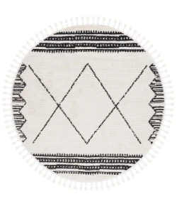 Safavieh Moroccan Tassel Ivory / Black MRT103 6 ft. 7 in. X 6 ft. 7 in. Round Rug