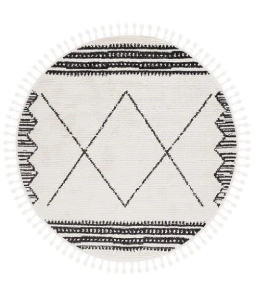 Safavieh Moroccan Tassel Ivory / Black MRT103 6 ft. 7 in. X 6 ft. 7 in. Round Rug