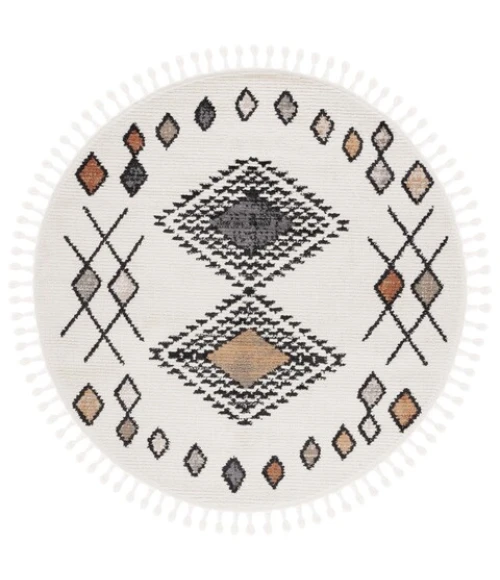 Safavieh Moroccan Tassel Ivory / Orange MRT105 6 ft. 7 in. X 6 ft. 7 in. Round Rug
