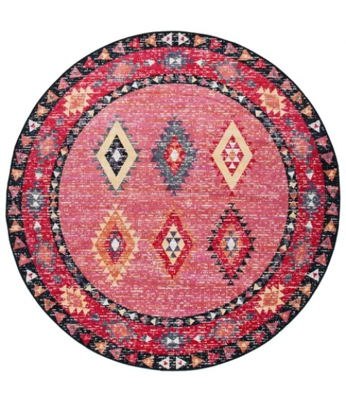 Safavieh Montage  Pink / Black MTG201 6 ft. 7 in. X 6 ft. 7 in. Round Rug
