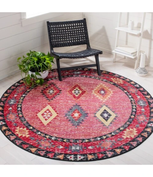 Safavieh Montage  Pink / Black MTG201 6 ft. 7 in. X 6 ft. 7 in. Round Rug