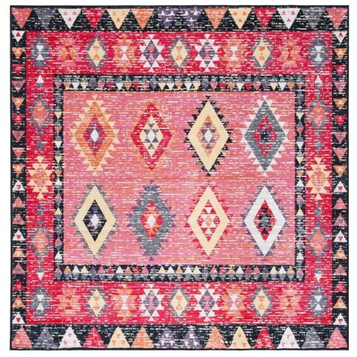 Safavieh Montage  Pink / Black MTG201 6 ft. 7 in. X 6 ft. 7 in. Square Rug