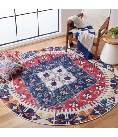 Safavieh Montage Rust / Multi MTG236 6 ft. 7 in. X 6 ft. 7 in. Round Rug