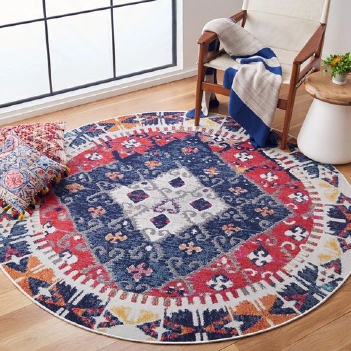 Safavieh Montage Rust / Multi MTG236 6 ft. 7 in. X 6 ft. 7 in. Round Rug
