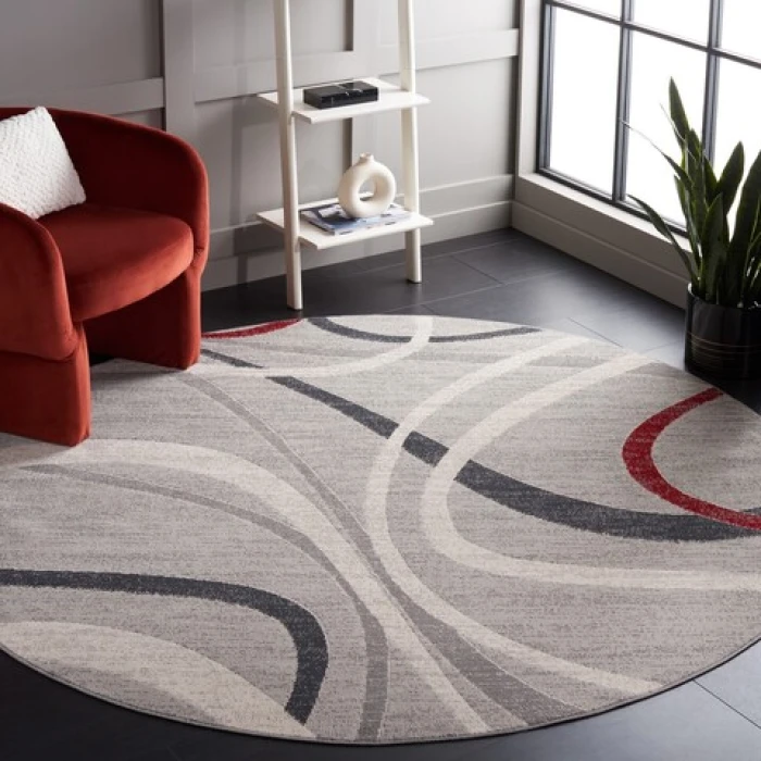 Safavieh Odyssey Grey / Red Ivory ODY812 6 ft. 7 in. X 6 ft. 7 in. Round Rug
