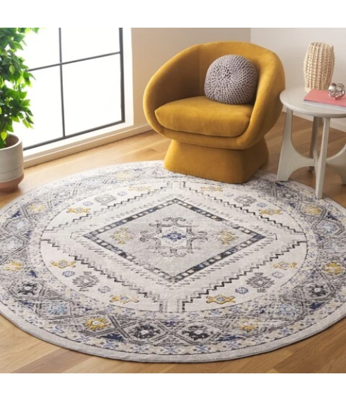 Safavieh Odyssey Grey / Blue Gold ODY858 6 ft. 7 in. X 6 ft. 7 in. Round Rug