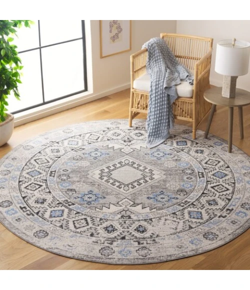 Safavieh Odyssey Grey / Light Blue ODY864 6 ft. 7 in. X 6 ft. 7 in. Round Rug
