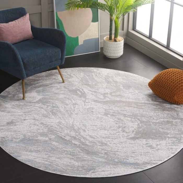 Safavieh Platinum Grey / Ivory Beige PLA556 6 ft. 7 in. X 6 ft. 7 in. Round Rug