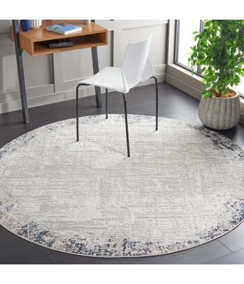 Safavieh Parker Taupe / Ivory Blue PRK101 6 ft. 7 in. X 6 ft. 7 in. Round Rug