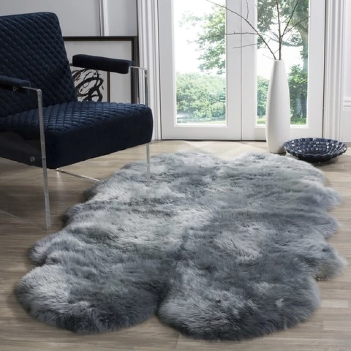 Safavieh Sheep Skin Steel Blue SHS121 3 ft. 7 in. X 6 ft. 0 in. Rectangle Rug