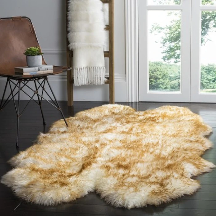 Safavieh Sheep Skin Off White / Coco Brown SHS121 3 ft. 7 in. X 6 ft. 0 in. Rectangle Rug