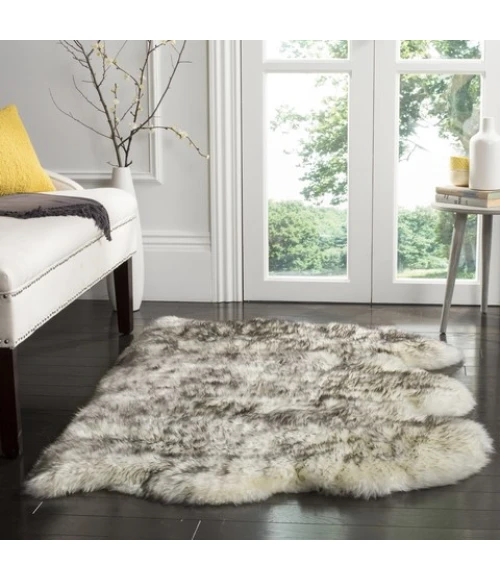 Safavieh Sheep Skin Ivory / Smoke Grey SHS121 3 ft. X 5 ft. Rectangle Rug