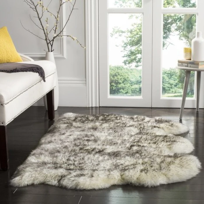 Safavieh Sheep Skin Ivory / Smoke Grey SHS121 3 ft. X 5 ft. Rectangle Rug