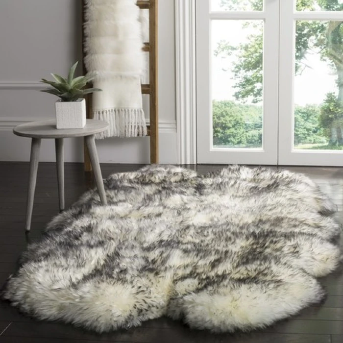 Safavieh Sheep Skin Ivory / Smoke Grey SHS121 3 ft. 7 in. X 6 ft. 0 in. Rectangle Rug