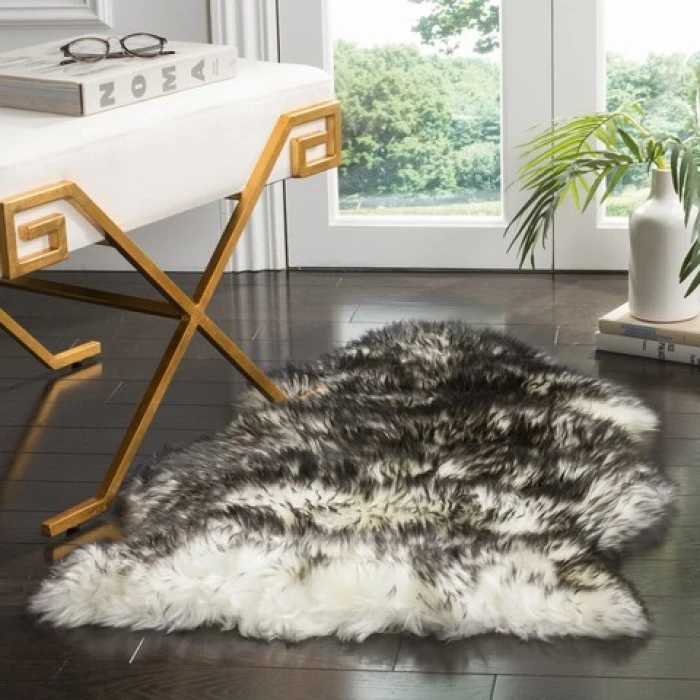 Safavieh Sheep Skin Ivory / Dark Charcoal SHS121 2 ft. X 3 ft. Accent Rug