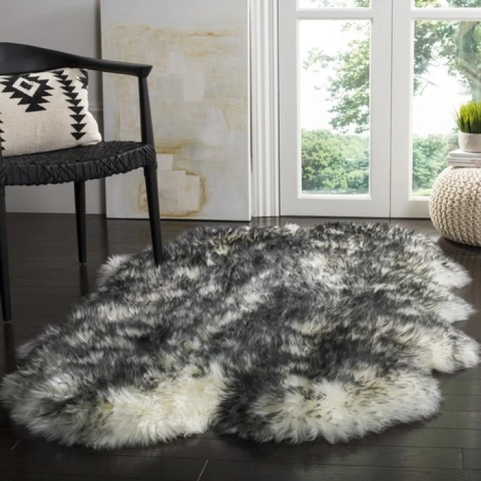 Safavieh Sheep Skin Ivory / Dark Charcoal SHS121 3 ft. 7 in. X 6 ft. 0 in. Rectangle Rug