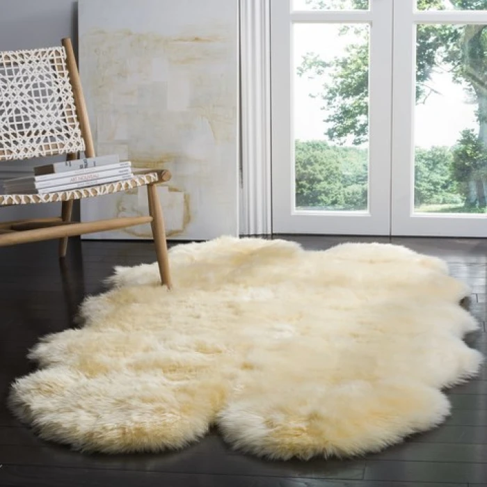 Safavieh Sheep Skin Champagne SHS121 3 ft. 7 in. X 6 ft. 0 in. Rectangle Rug