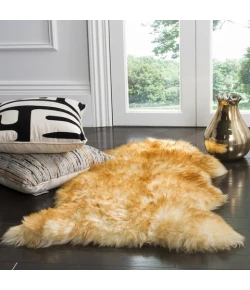 Safavieh Sheep Skin Champagne / Copper Brown SHS121 2 ft. X 3 ft. Accent Rug