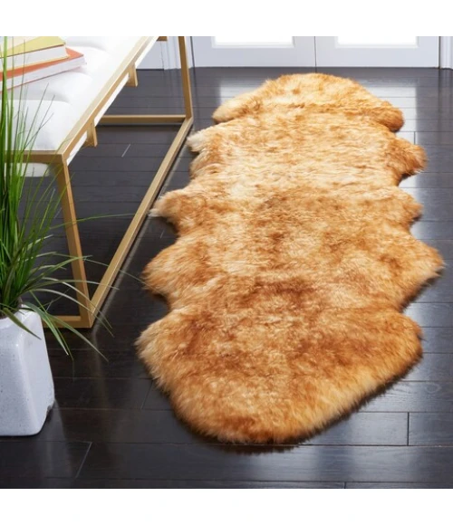 Safavieh Sheep Skin Champagne / Copper Brown SHS121 2 ft. X 6 ft. Runner Rug