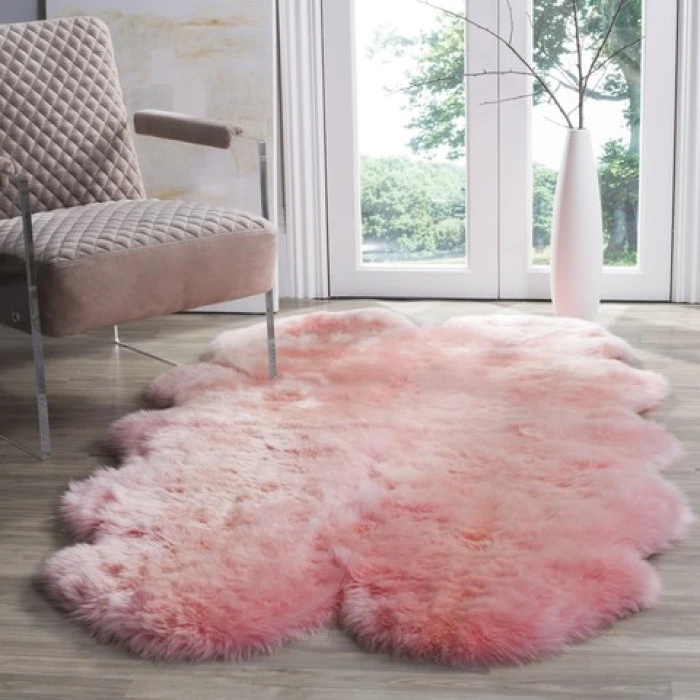 Safavieh Sheep Skin Solid Pink SHS121 3 ft. 7 in. X 6 ft. 0 in. Rectangle Rug