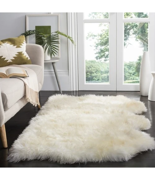 Safavieh Sheep Skin Natural / White SHS211 3 ft. X 5 ft. Rectangle Rug