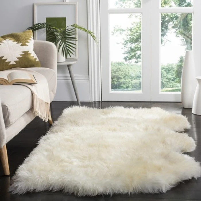 Safavieh Sheep Skin Natural / White SHS211 3 ft. X 5 ft. Rectangle Rug