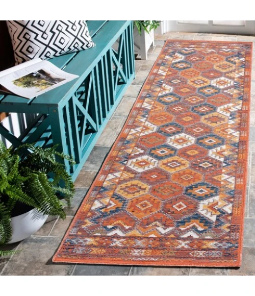Safavieh Sunrise Gold / Rust Blue SUN630 2 ft. X 8 ft. Runner Rug
