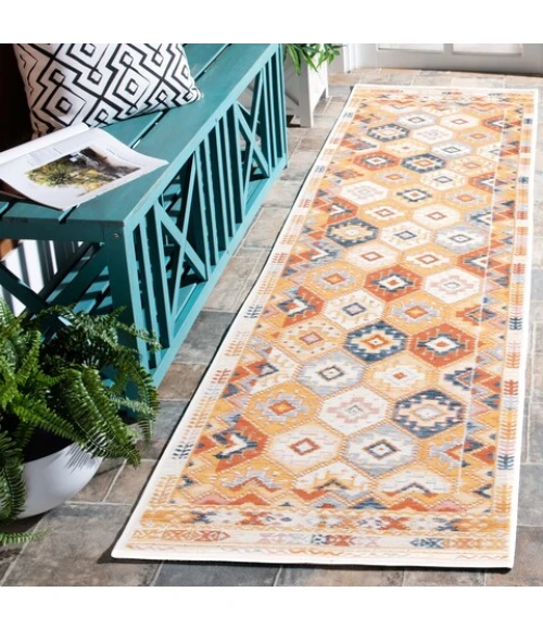 Safavieh Sunrise Gold / Rust Blue SUN630 2 ft. X 8 ft. Runner Rug